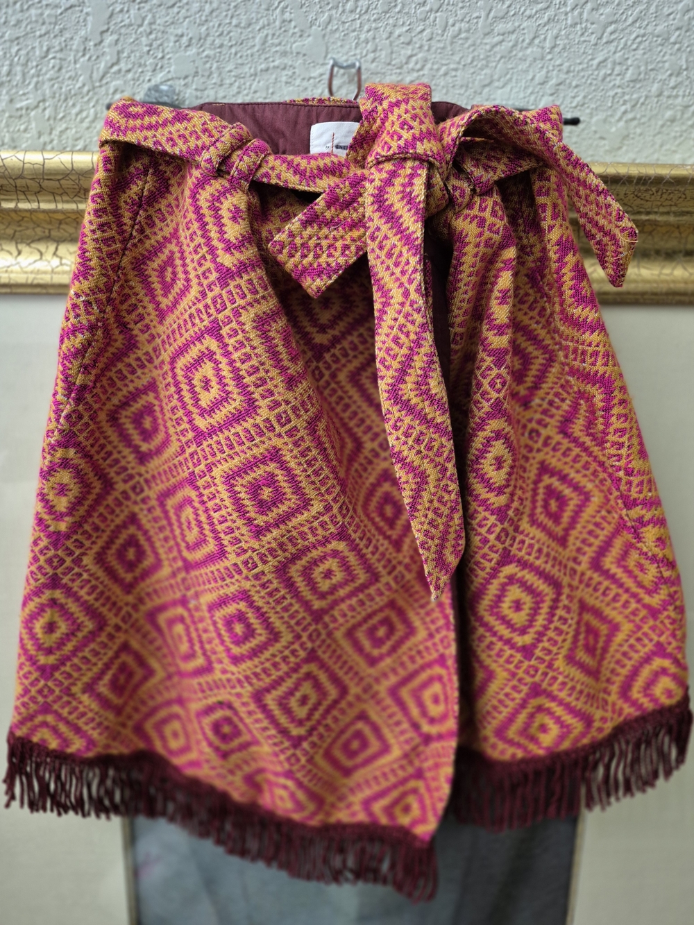 Anthropologie Pink and Gold Diamond-Pattern Waist Tie Wrap